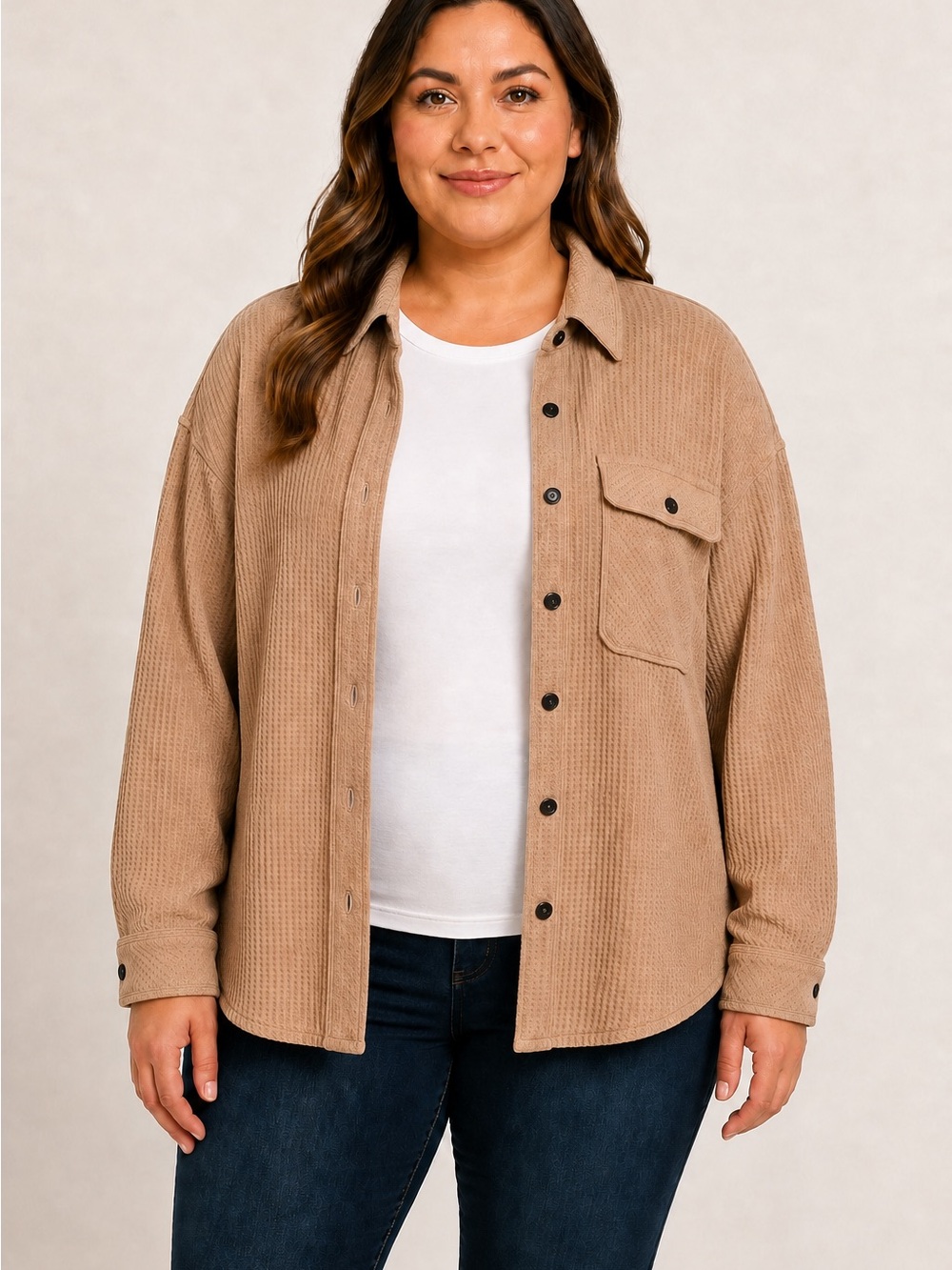 Buffalo David Bitton Camel Waffle-Texture Button Front Utility Shacket